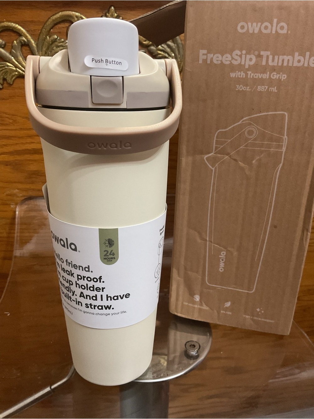 Owala FreeSip sway 30oz Travel Tumbler - Cream with Tan Grip